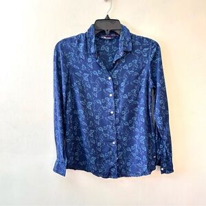 Allen Solly navy floral print button front blouse size XS